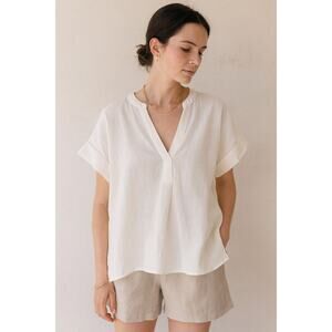 Madewell XS Cream Linen‑Blend V‑Neck Boxy Top Lightweight Preloved Tee Minimal